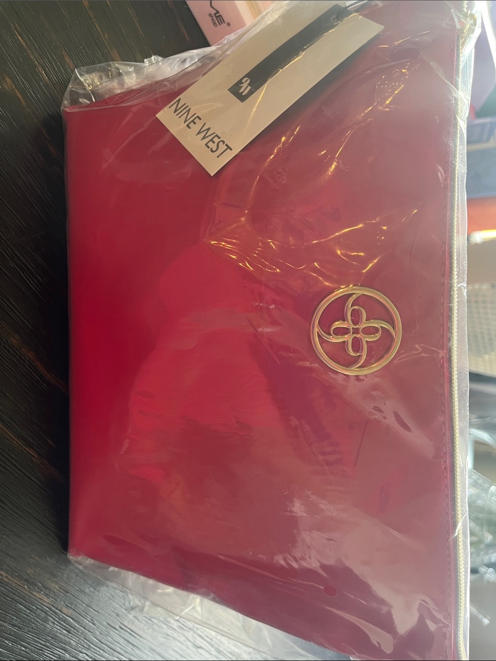 Nine West Hot Pink Zip Pouch with Gold Emblem plus 8 items